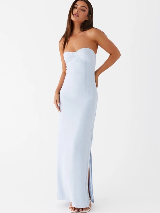 Peppermayo Dresses & Skirts - Peppermayo Strapless Pale Blue Maxi Dress with Side Slit (NEW WITH TAGS)